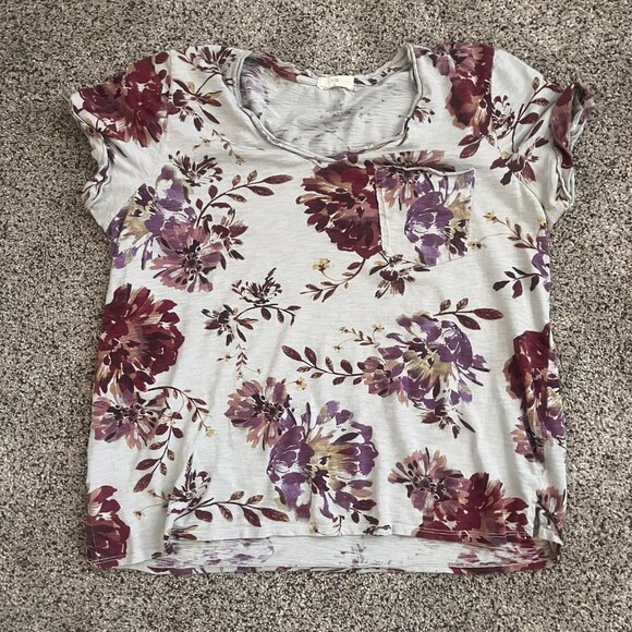 Anthropologie t.la burgandy floral v-neck tee shirt sz Large - Picture 3 of 9